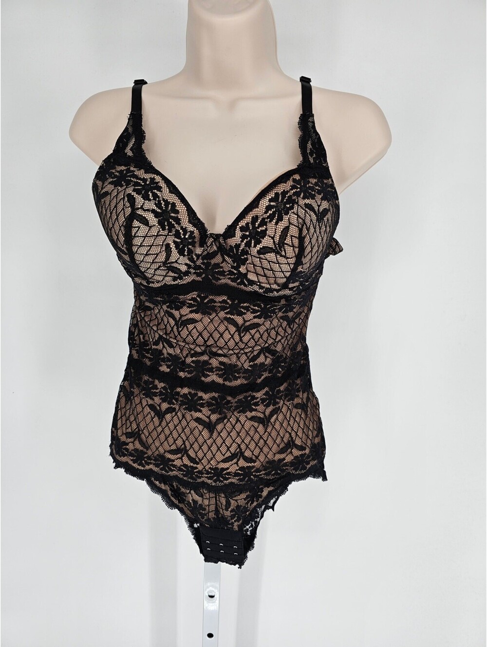 Vintage Y2K Marilyn Monroe Intimates Womens Sz M Bodysuit Beige Black Lace